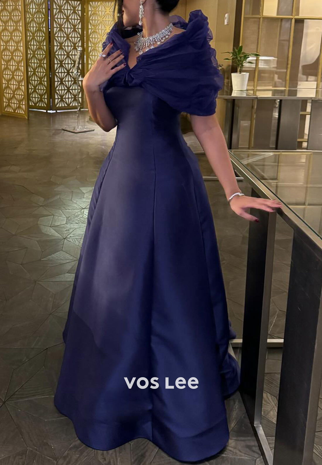 Gorgeous & Charming A-Line Bateau Neck Pleated Long Evening Dresses with Court Train