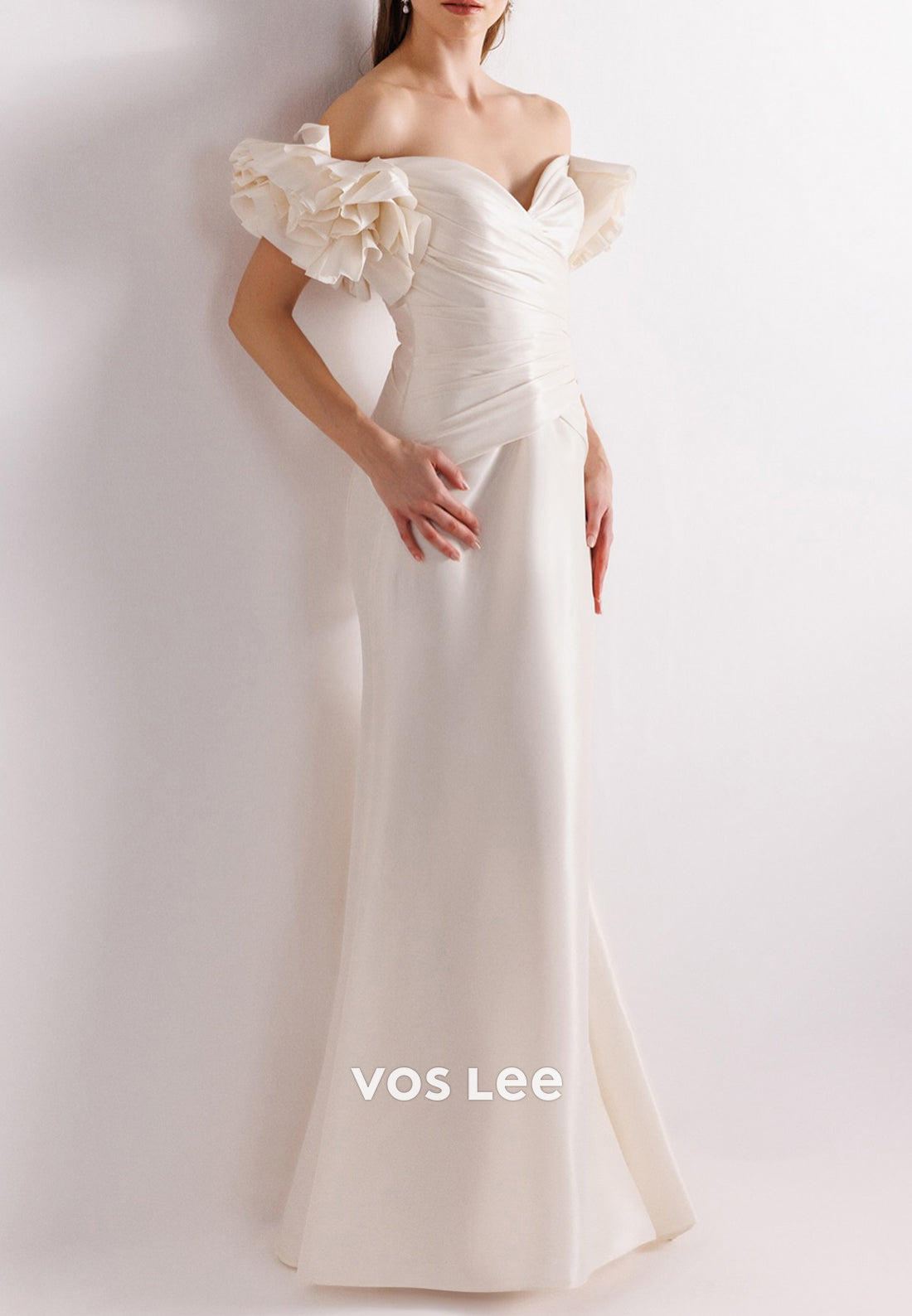 Off the Shoulder Sweetheart Pleated Sheath Floor-Length Evening Dresses Formal Dresses