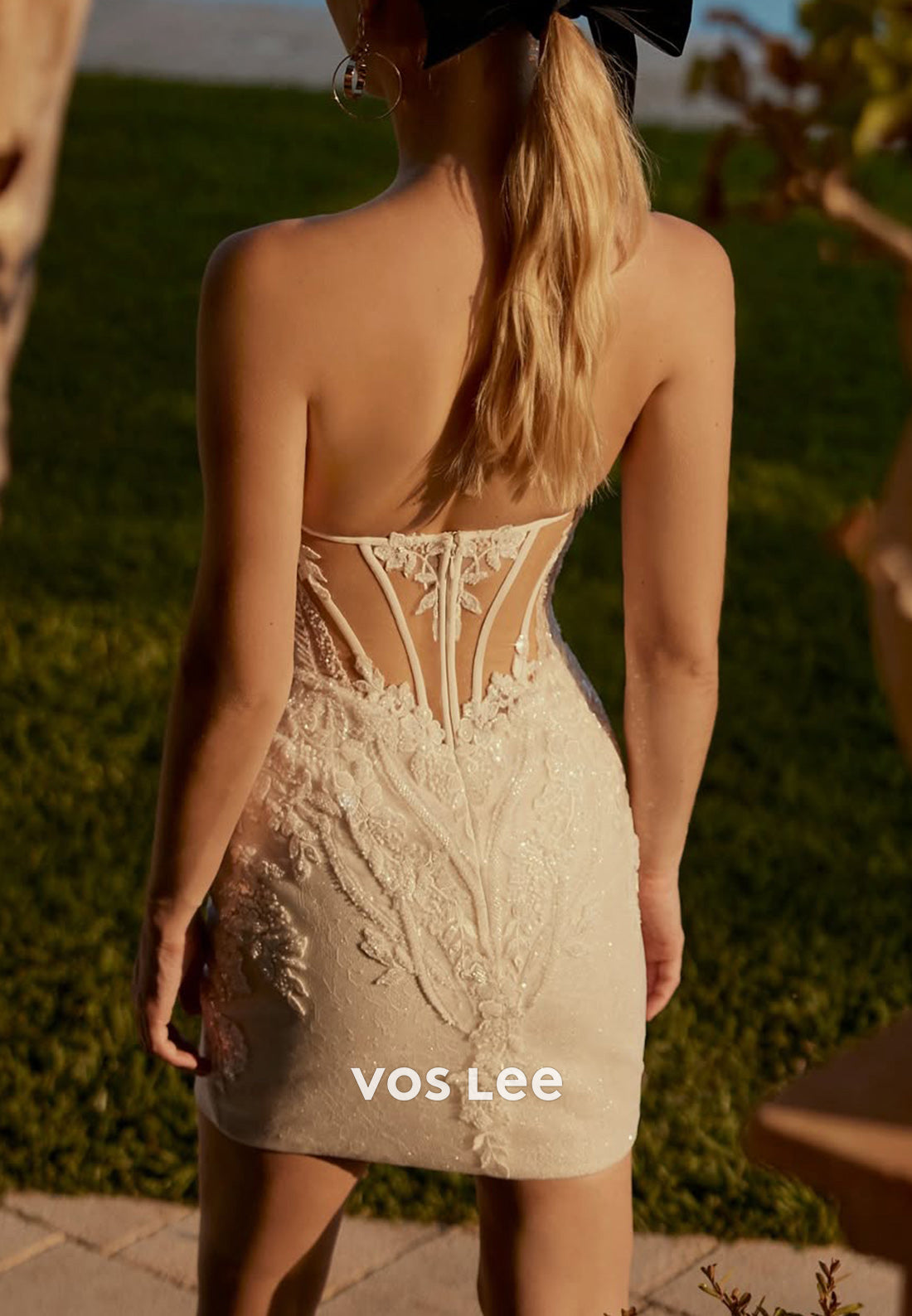 Long Sleeve Queen Anne Appliques Lace Sweetheart Mermaid Short Wedding Dresses