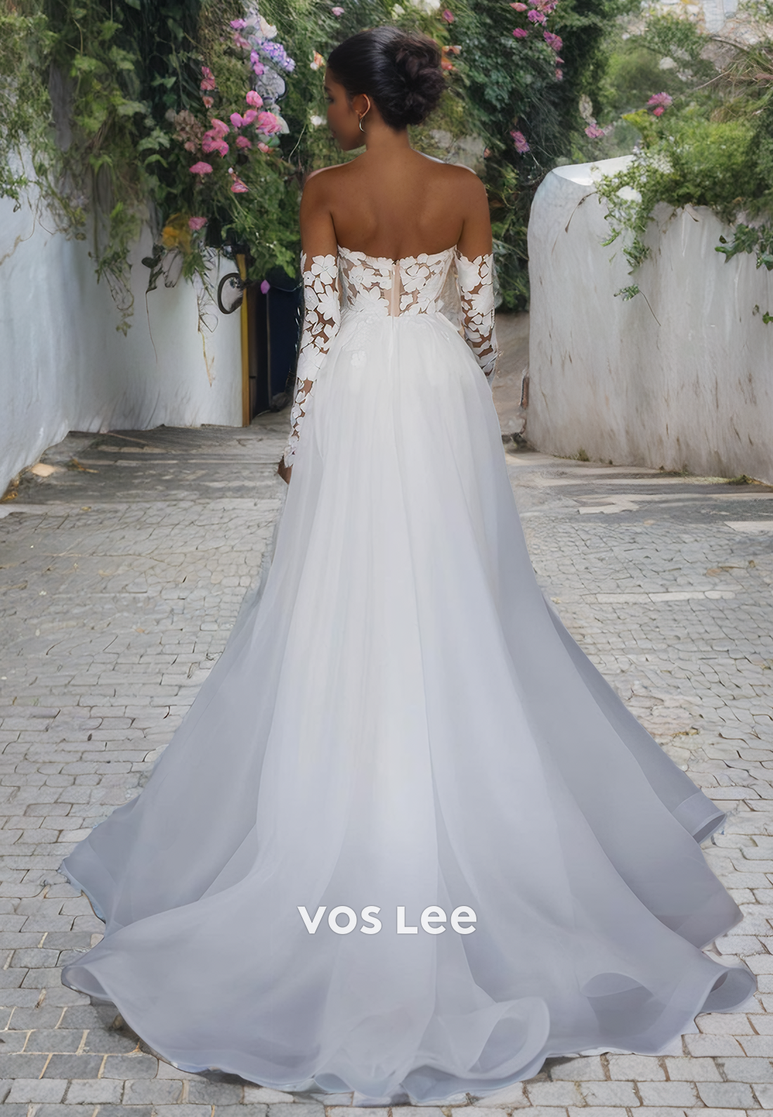 A-Line Sweetheart Lace Applique Tulle Wedding Dress/Beach Wedding Dress