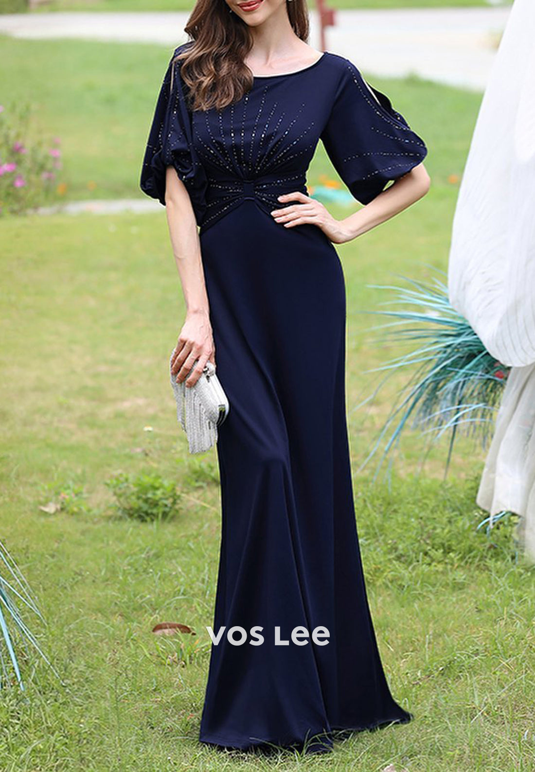 Simple Short Sleeve Scoop Sheath Floor-Length Mother of Bride Dresses