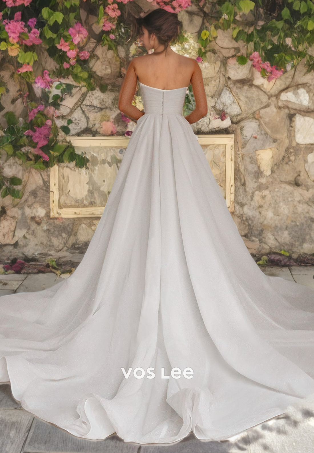 A-Line Sweetheart Chapel Train Tulle Wedding Dress with High Slit