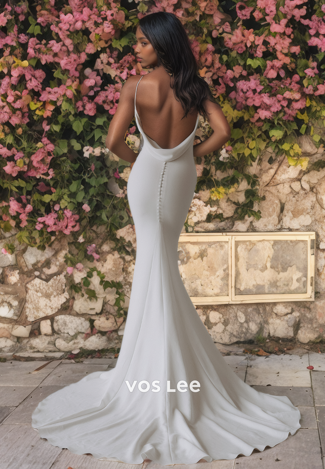 Trumpet/Mermaid Low-V-Neck Open Back Satin Wedding Dress