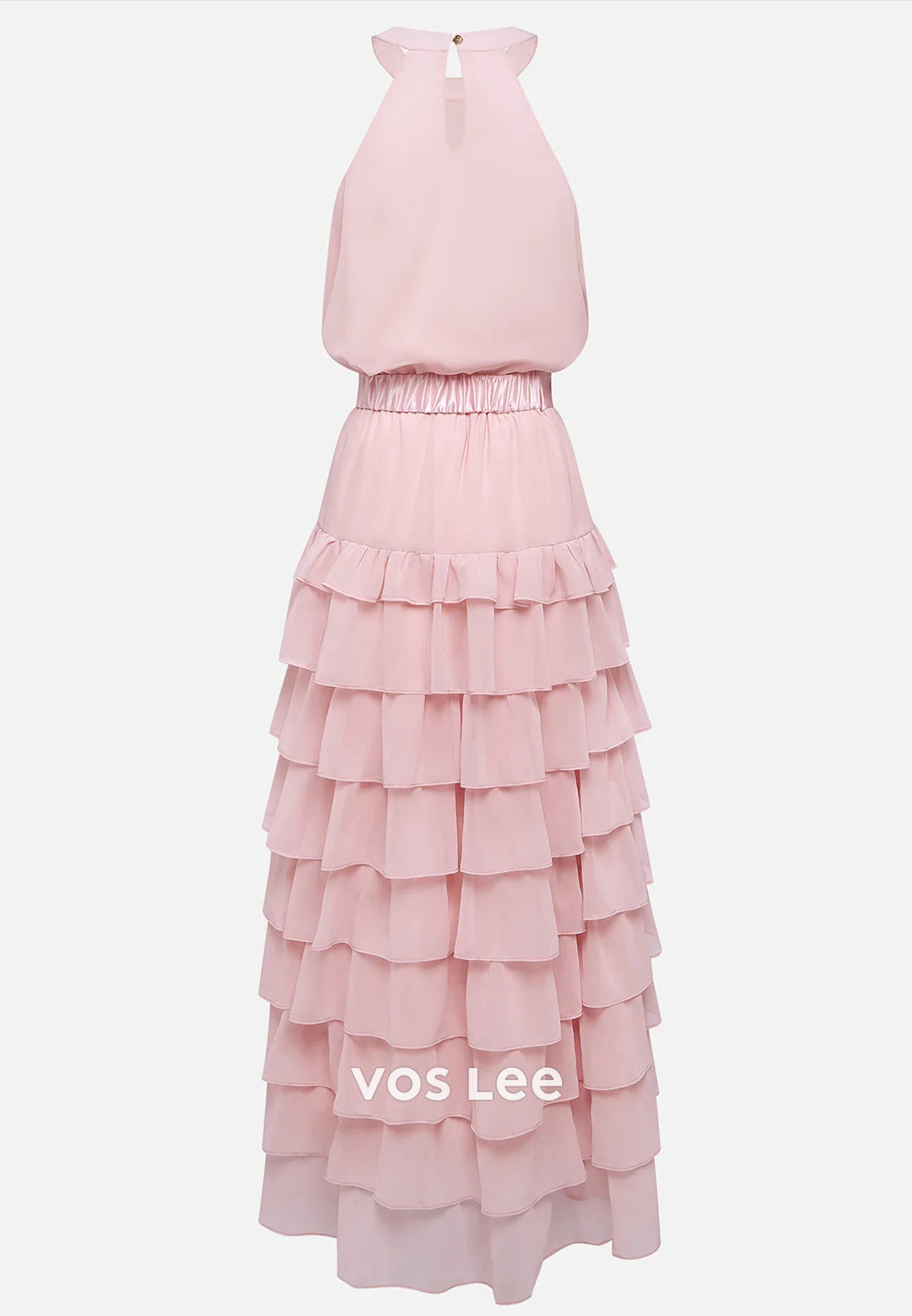 A-Line High Low Halter Ankle-Length Tiered Wedding Guest Dresses Party Dresses