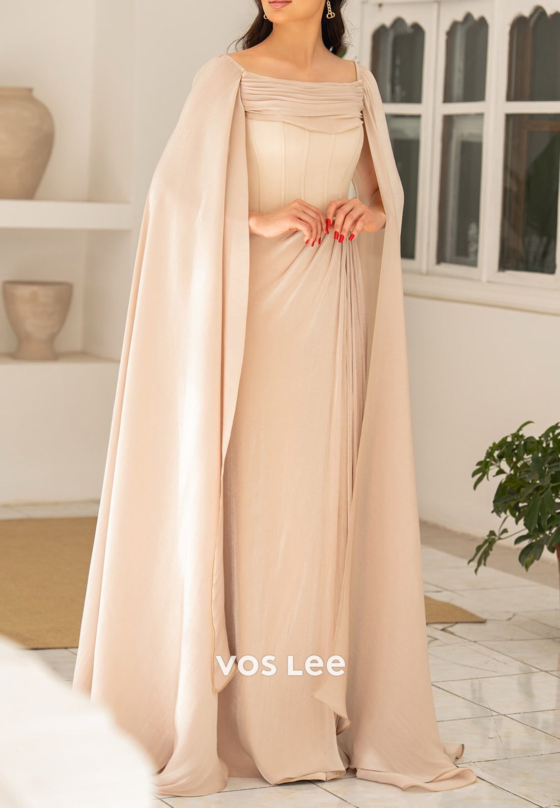 Simple & Classic Square Ruched Satin Sheath Evening Dresses