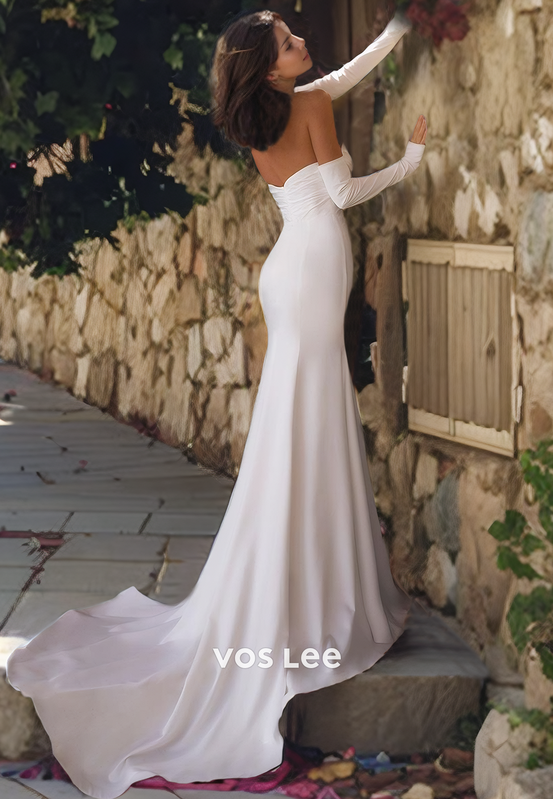 A-Line Strapless Satin Wedding Dress with High Slit