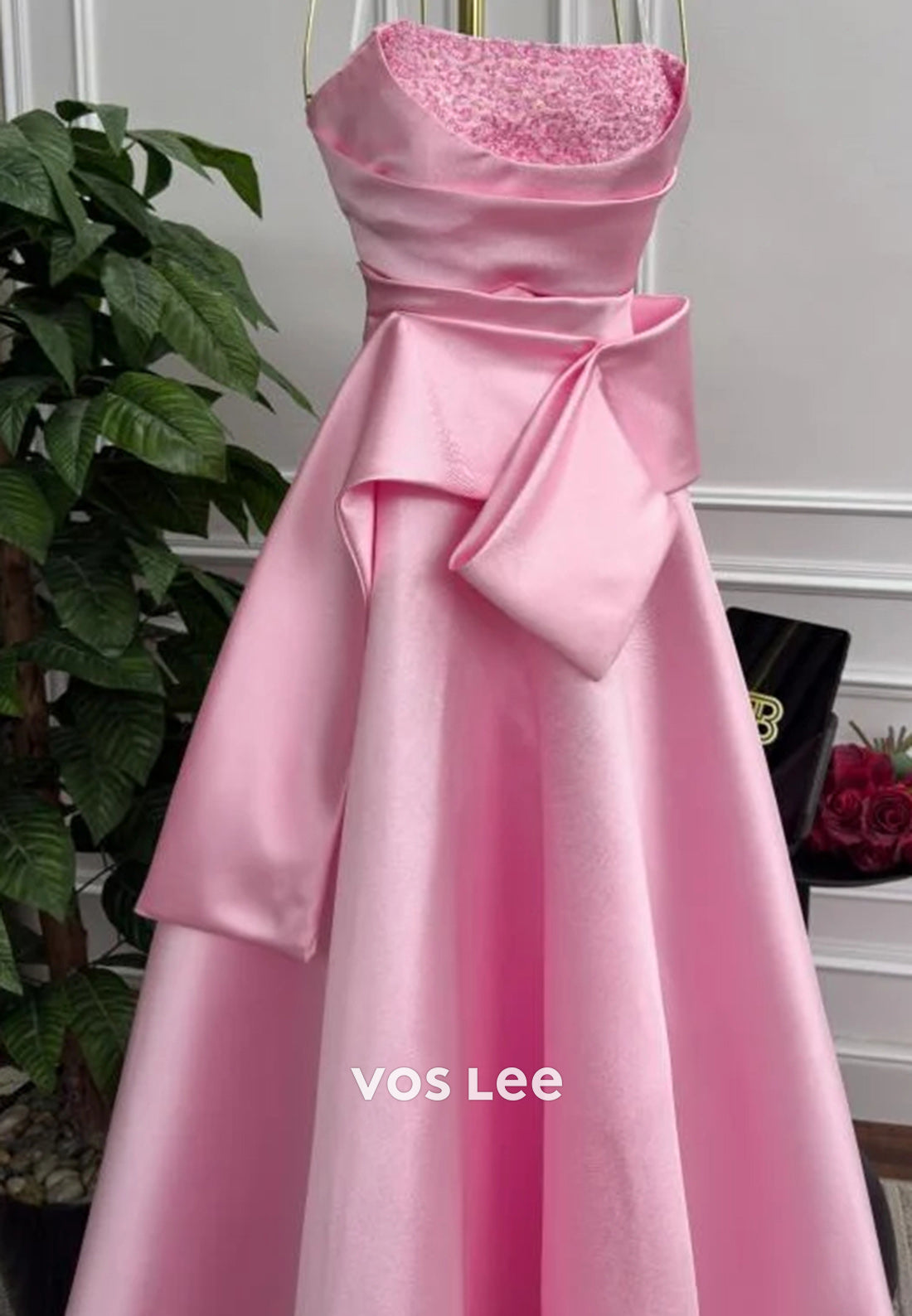 Glamorous A-Line Strapless Ruched Rhinestone Prom Dresses with Cathedral Train