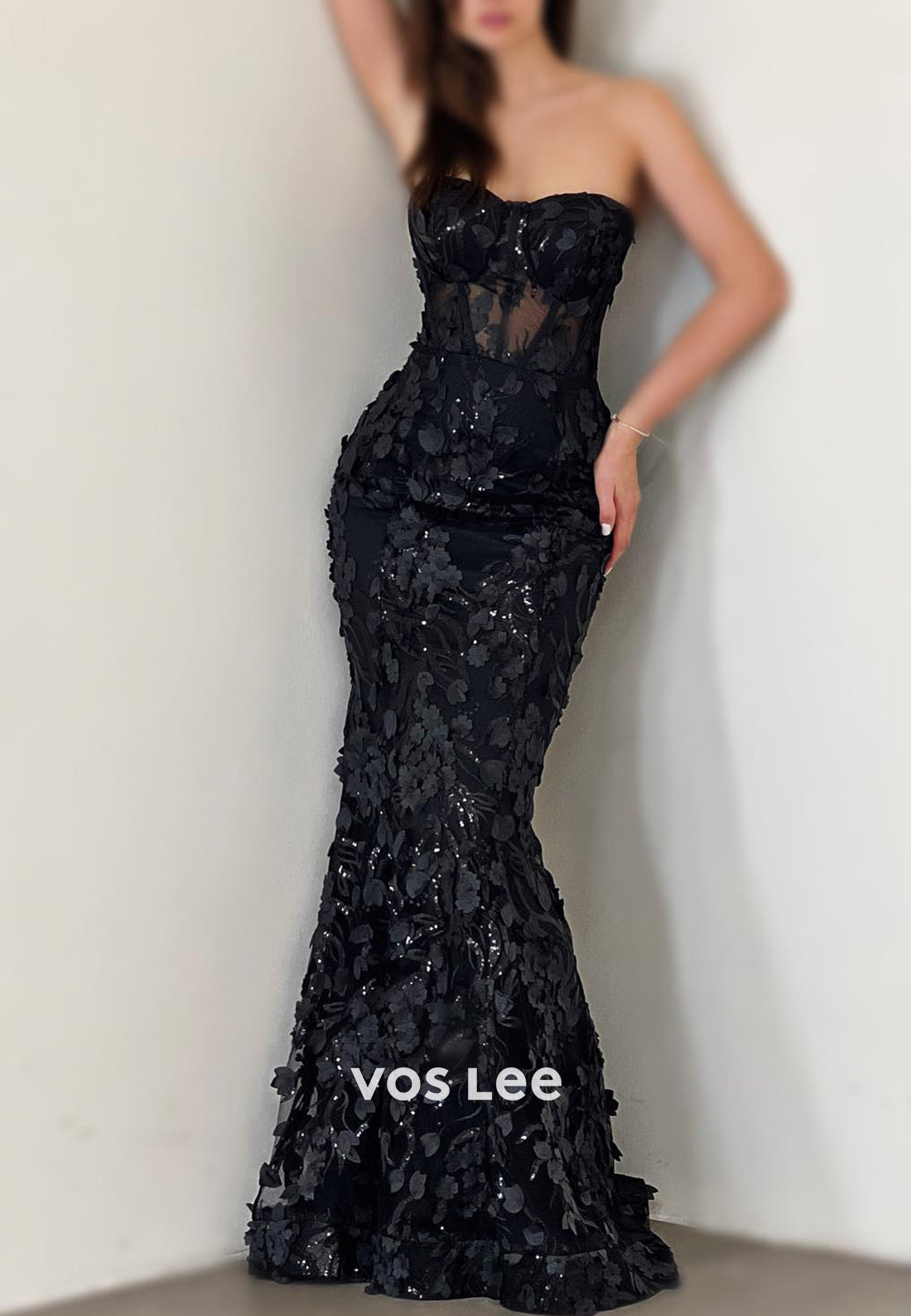 Strapless Sweetheart Fully Sequined Appliques Lace Floor-Length Mermaid Evening Dresses