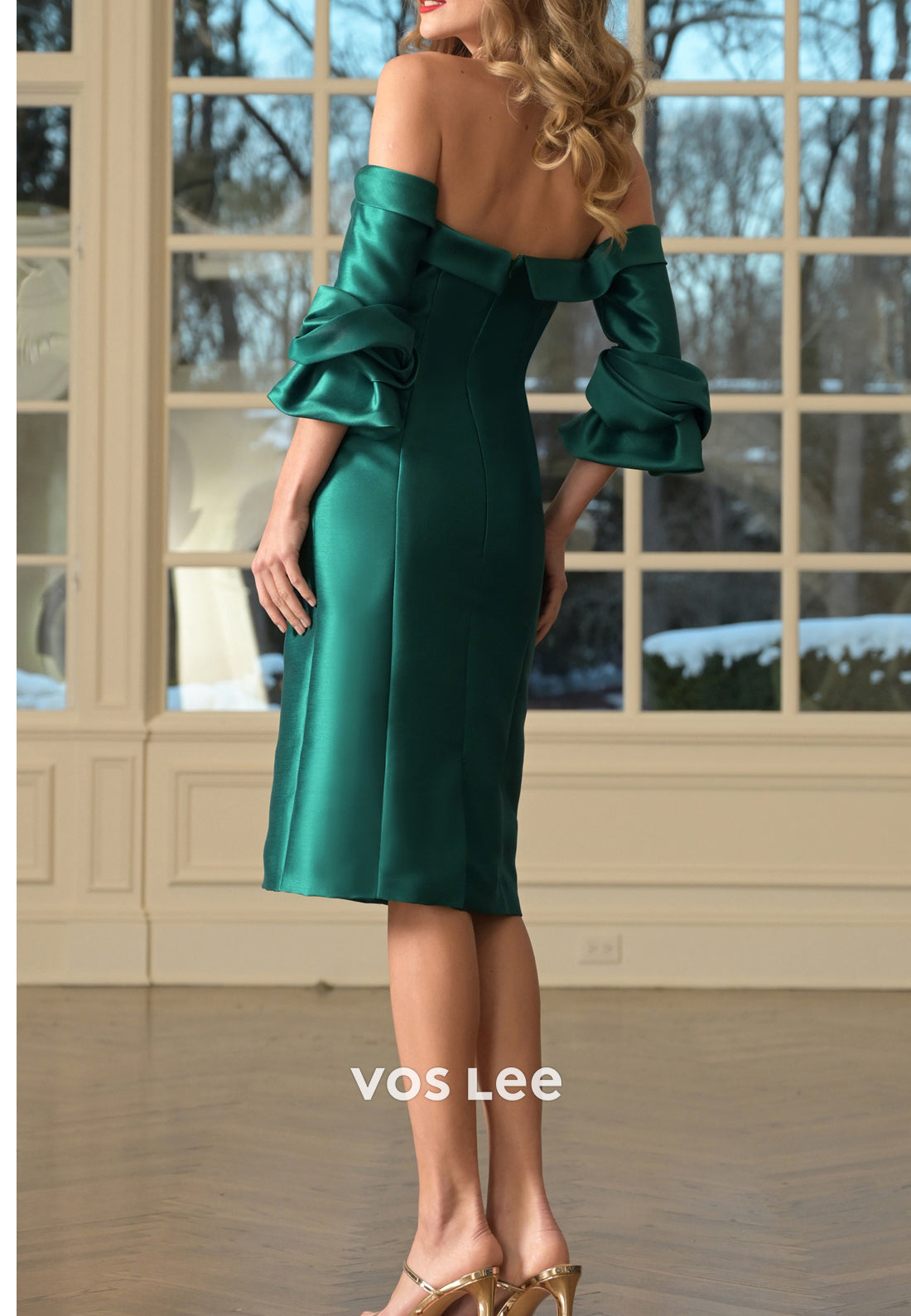 Short Sleeve Off the Shoulder Tea-Length Sheath Mother of Bride Dresses
