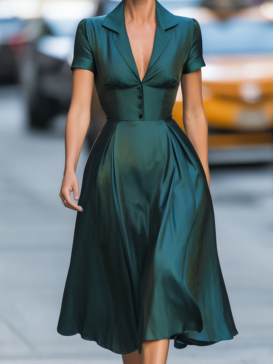Satin Fit-and-Flare Shirt Dress