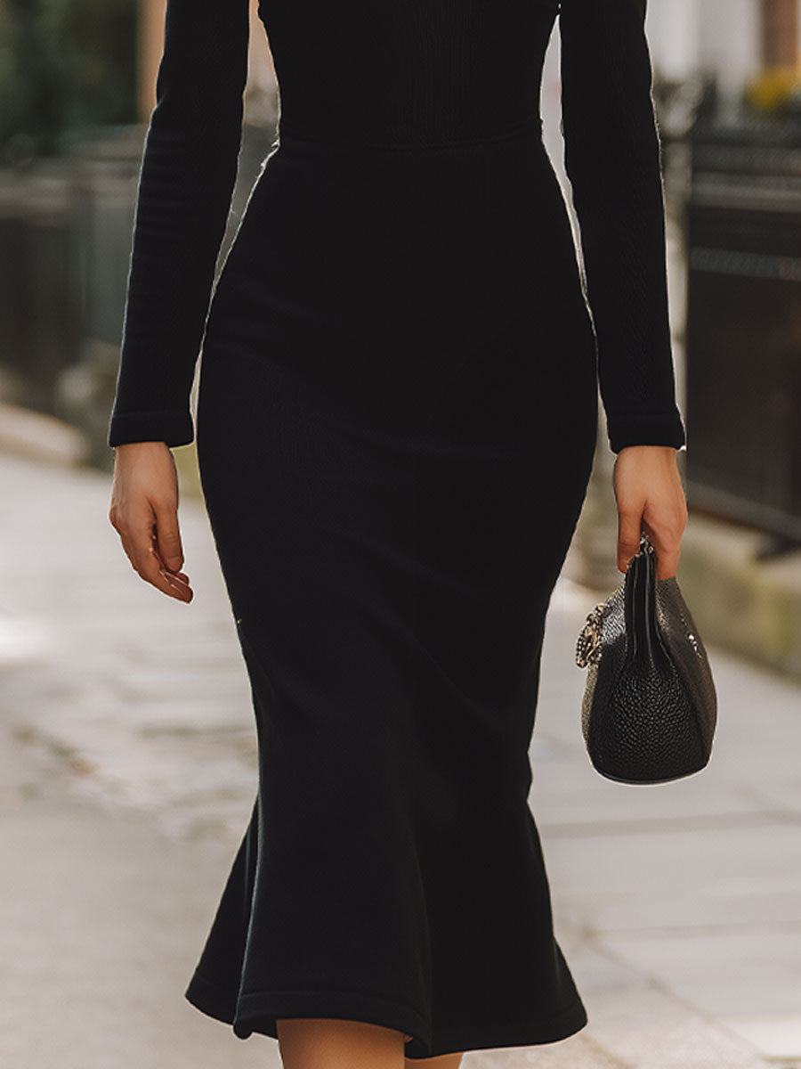 Glamorous Black Trumpet Dress With Sequins Collar