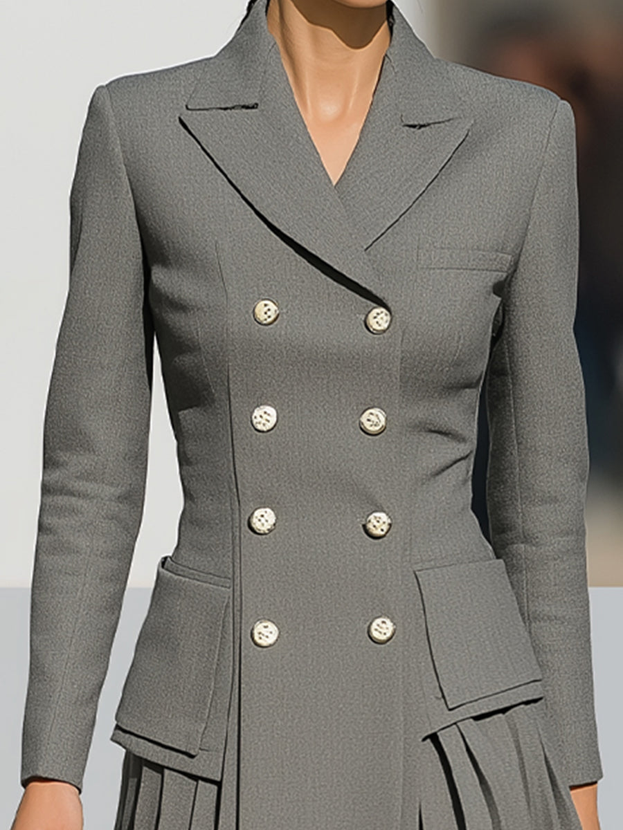 Elegant Double-Breasted Pleated Dress