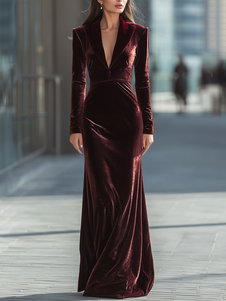 Burgundy Velvet Evening Gown