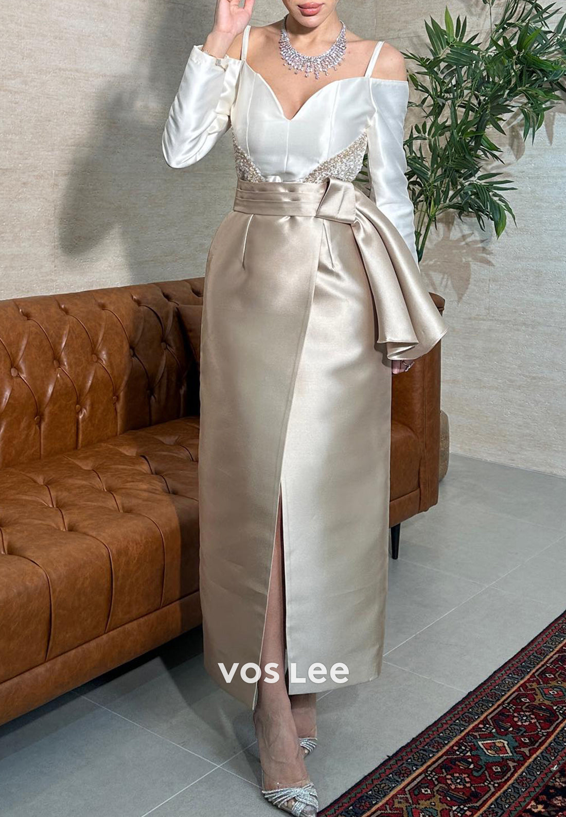 Spaghetti Straps Sweetheart Beading Ankle-Length Sheath Evening Dresses