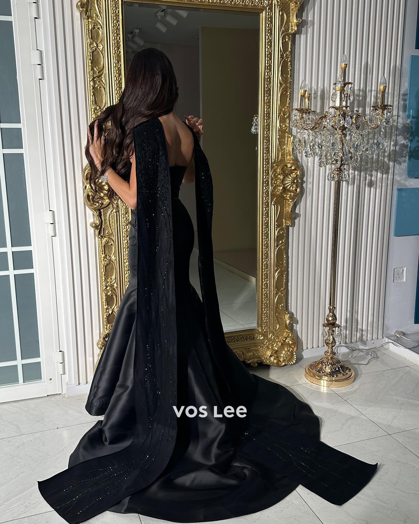 Simple Strapless Beaded Mermaid/Trumpet Evening Dresses with Sweep Train