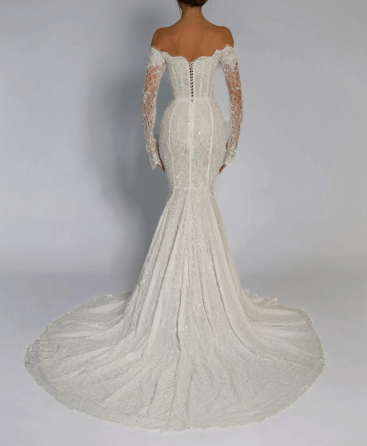Royal Lace Cathedral Train Wedding Gown – Modern Princess Bridal Look
