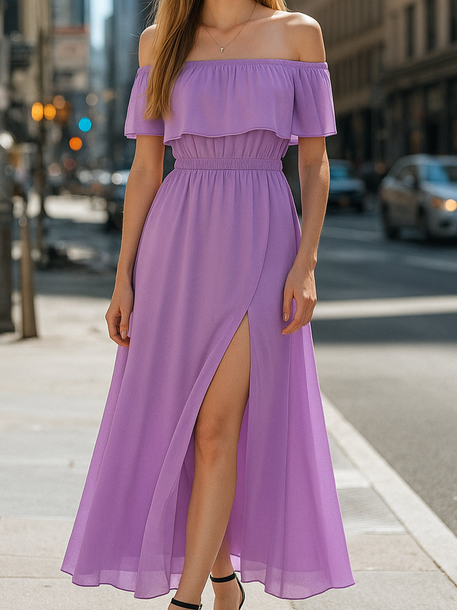 Enchanting Lilac Off-shoulder Maxi Dress Wedding Guest Dresses