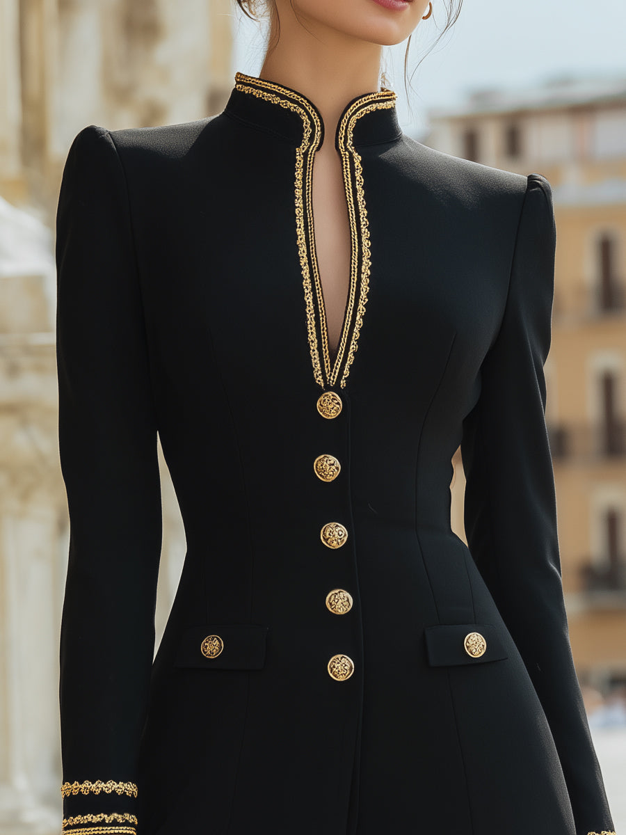 Military-Inspired Dress With Ornate Gold Trim