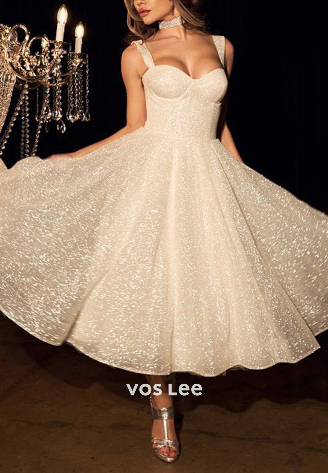 Sparkle & Shine A-Line Sweetheart Tea-Length Beach Pleated Wedding Dresses Maxi Dresses