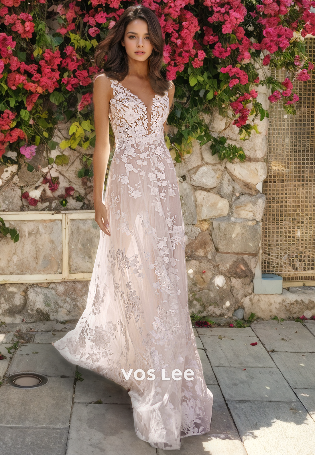 Boho A-Line Low-V-Neck Lace Wedding Dress/Beach Wedding Dress VOS LEE Boho A-Line Low-V-Neck Lace Wedding Dress/Beach Wedding Dress VOS LEE