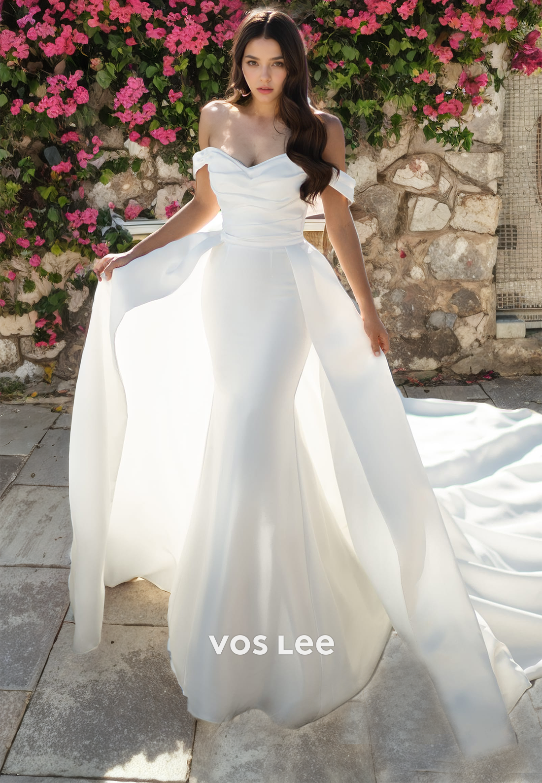 A-Line Sweetheart Strapless Chapel Train Satin Wedding Dress