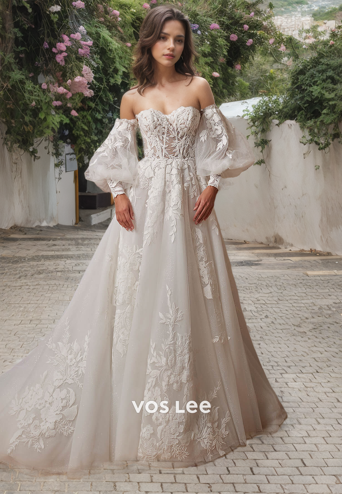 Boho A-Line Sweetheart Lace Long Sleeves Wedding Dress