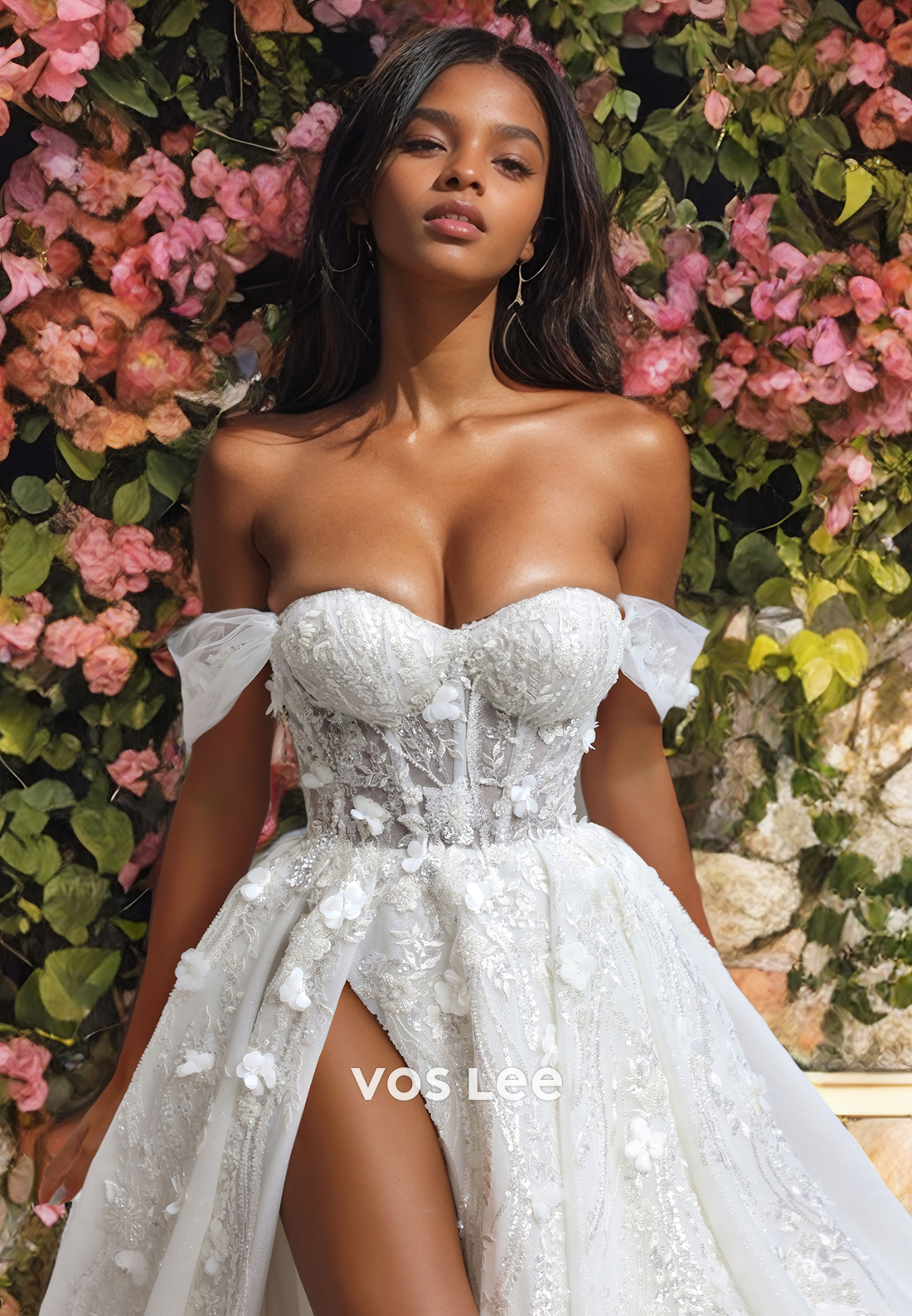 A-Line Off Shoulder Sweetheart Satin Wedding Dress with High Slit and Appliques