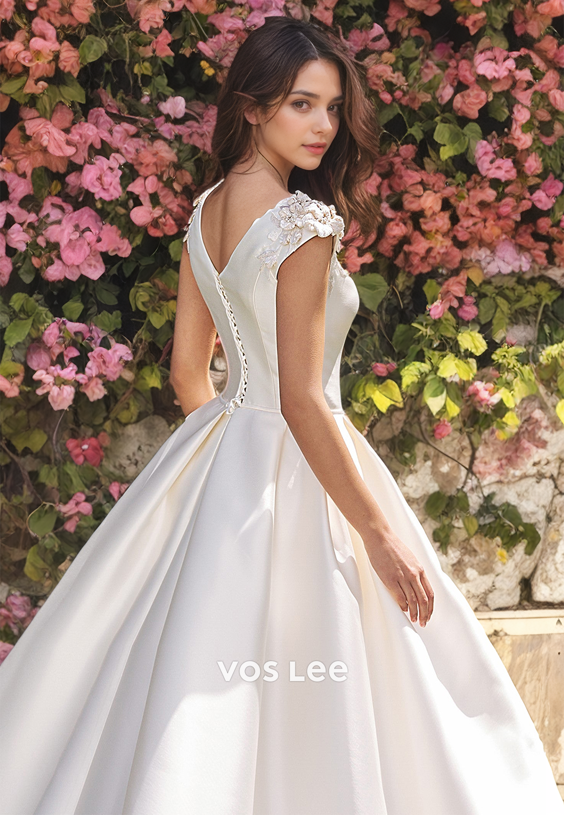 A-Line Bateau Satin Wedding Dress with Appliques