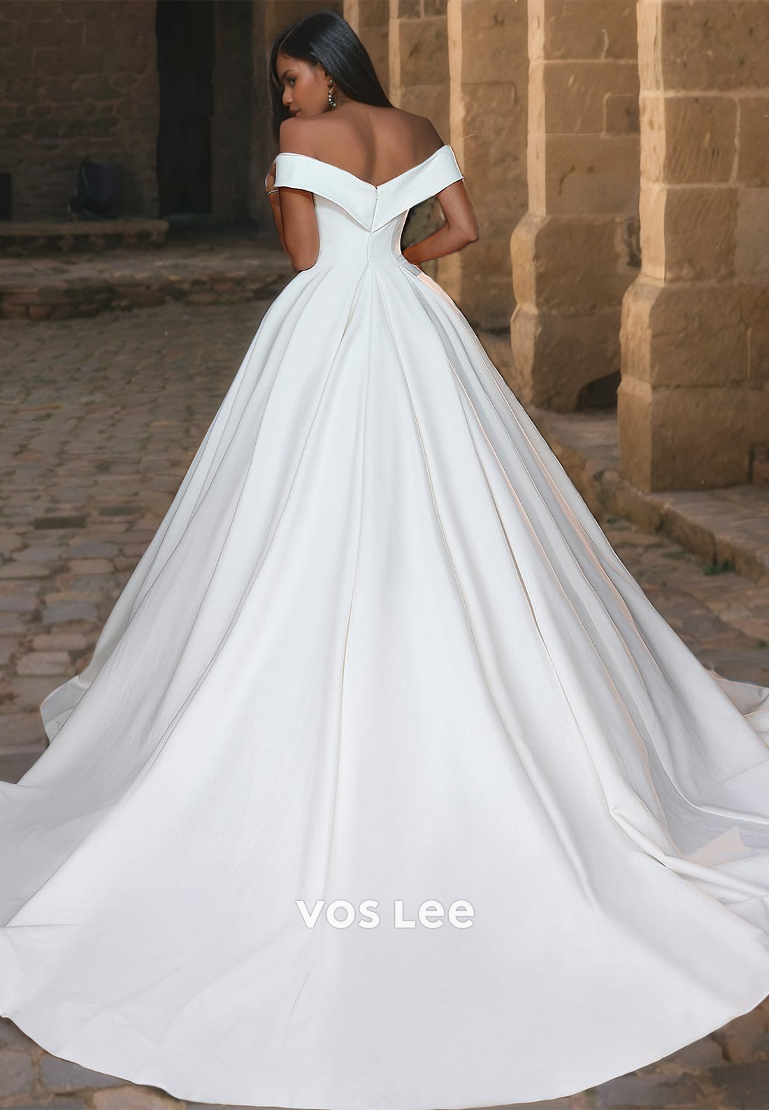 Ball Gown Off-Shoulder Empire Waist Satin Beach Wedding Dress