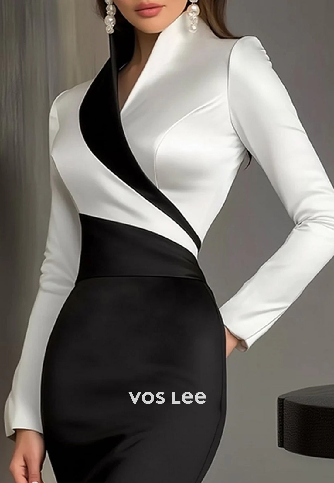 Long Sleeve Asymmetrical Neck Ankle-Length Long Mermaid Wedding Guest Dresses