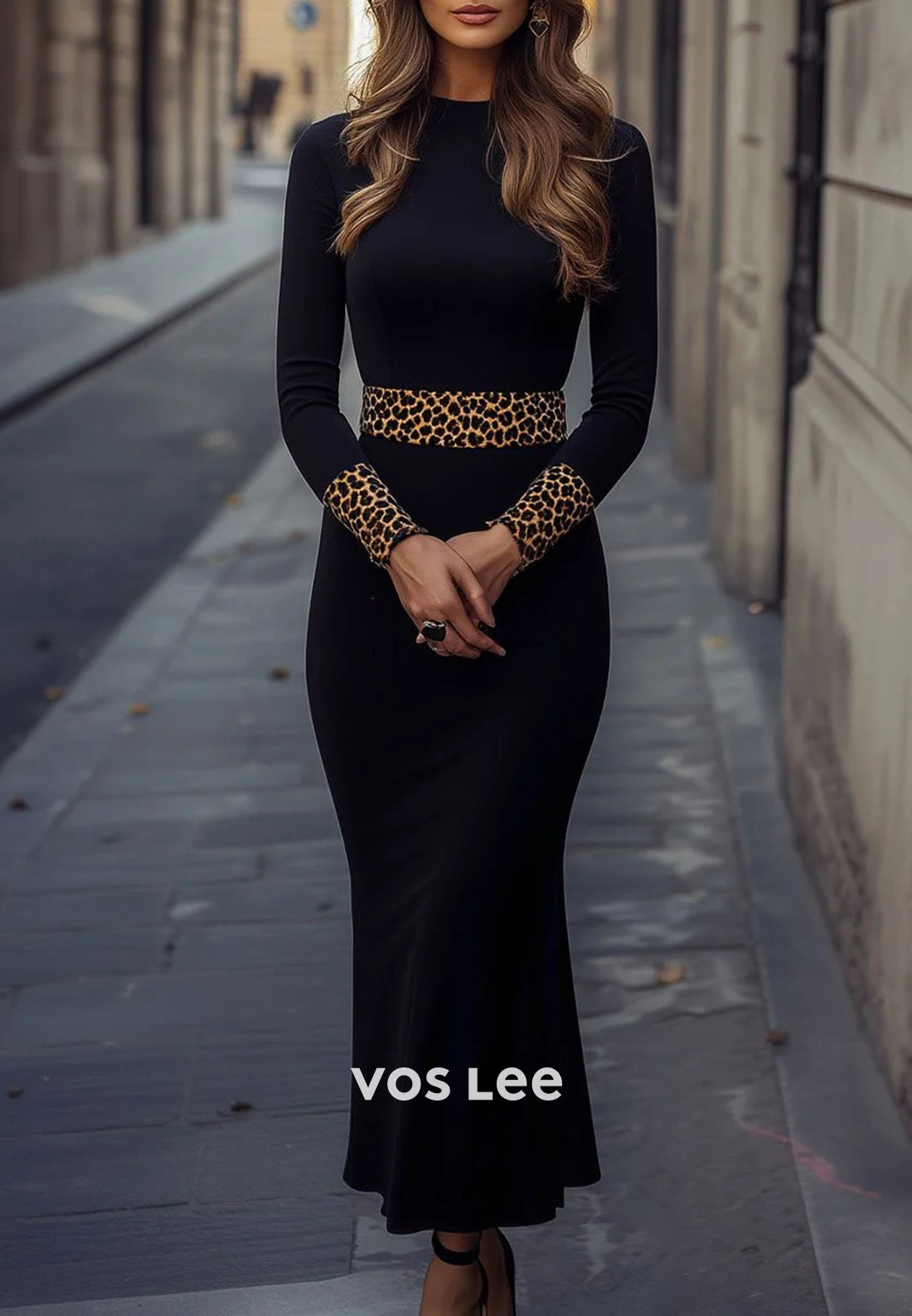 Simple & Casual Long Sleeve Scoop Ankle-Length Mermaid Wedding Guest Dresses