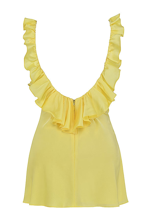 Pretty Sheath V Neck Yellow Short Homecoming Dress with Ruffles