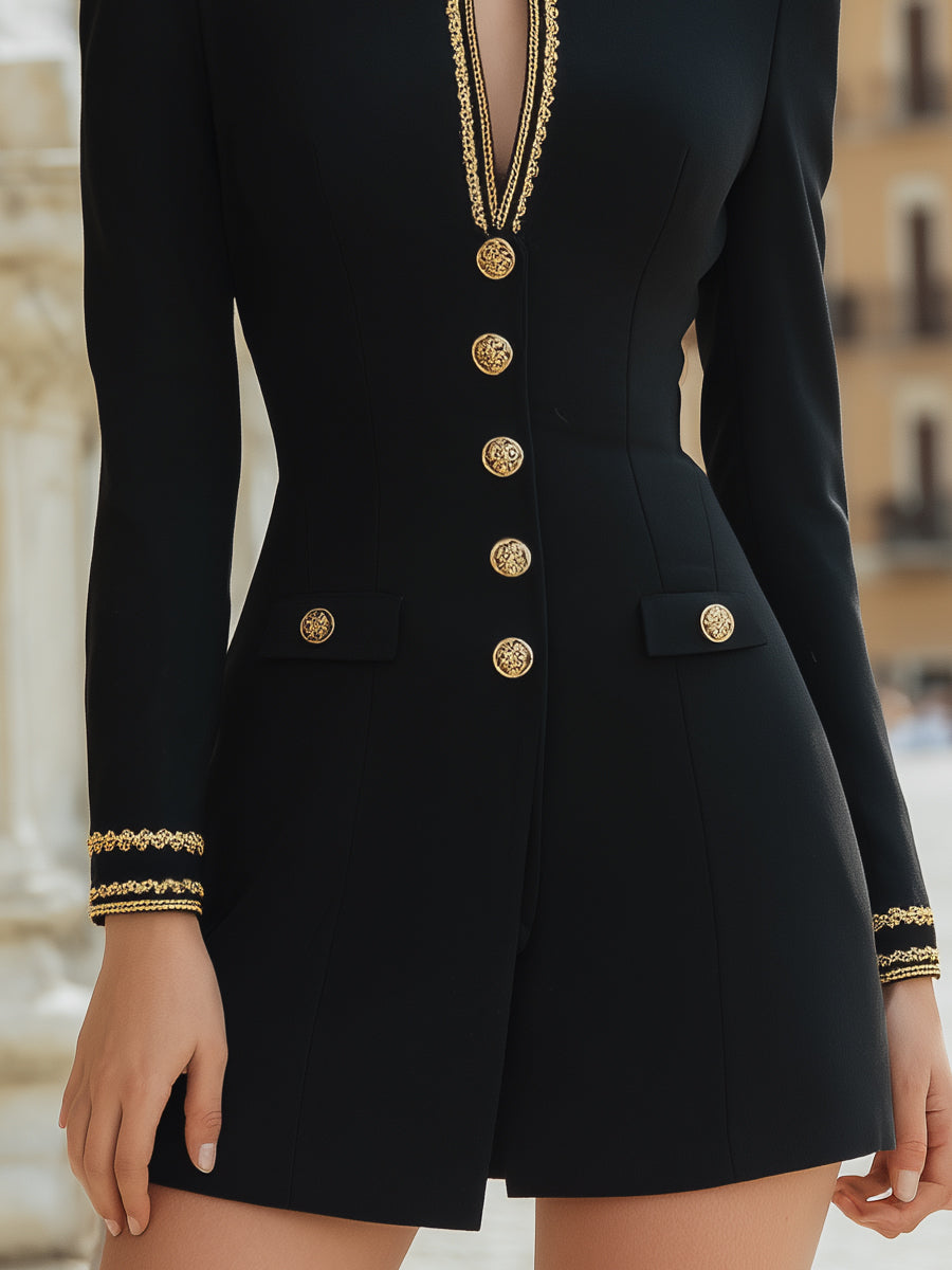 Military-Inspired Dress With Ornate Gold Trim