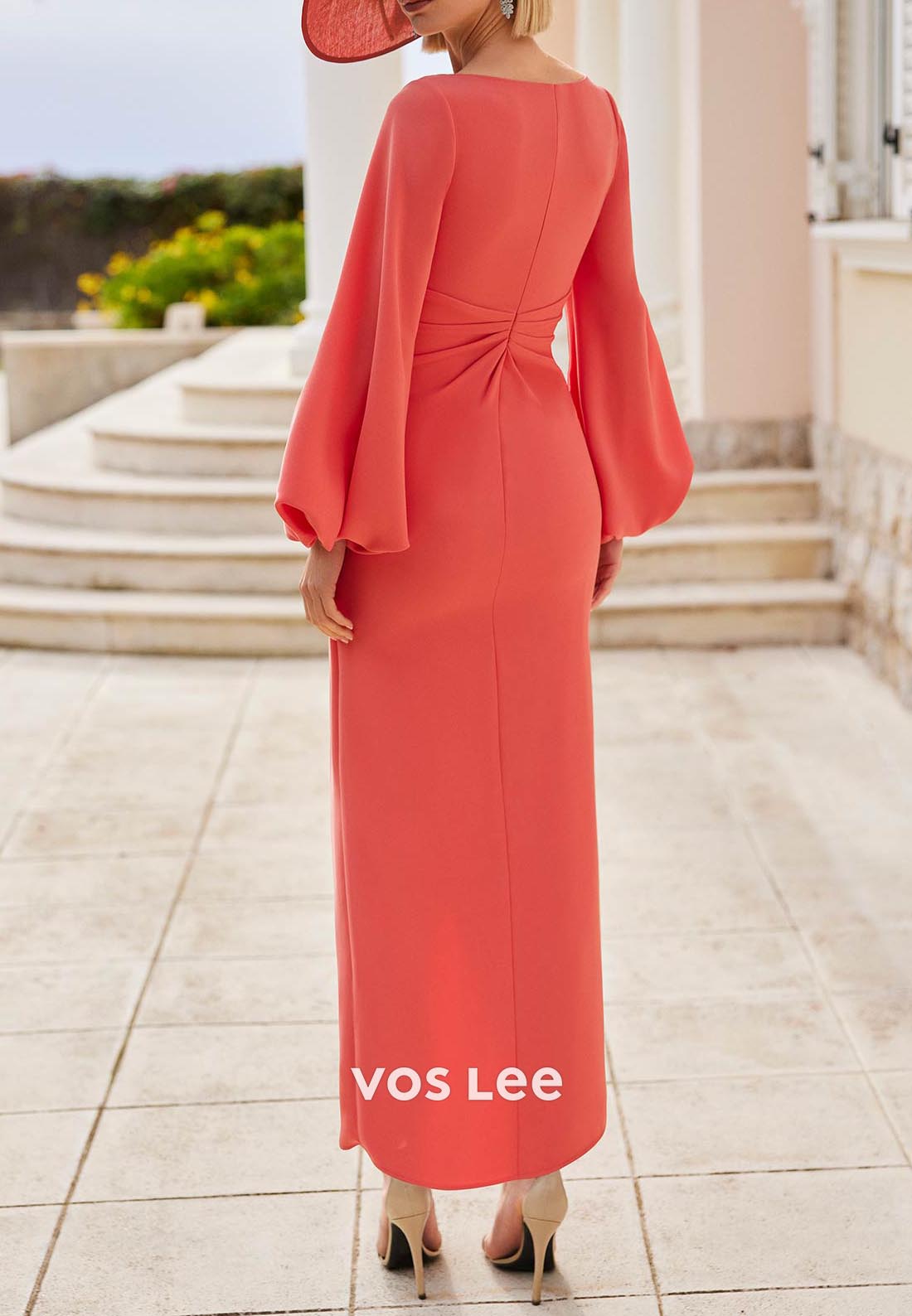 Long Sleeve V Neck Pleated Ankle-Length Sheath Mother of Bride Dresses with Split