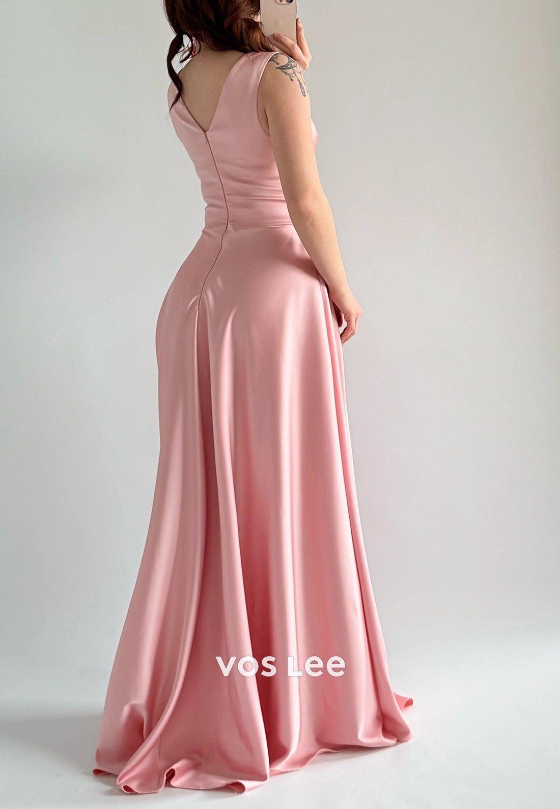 Simple & Classic A-Line V Neck Floral Embellished Pleated Floor-Length Evening Dresses