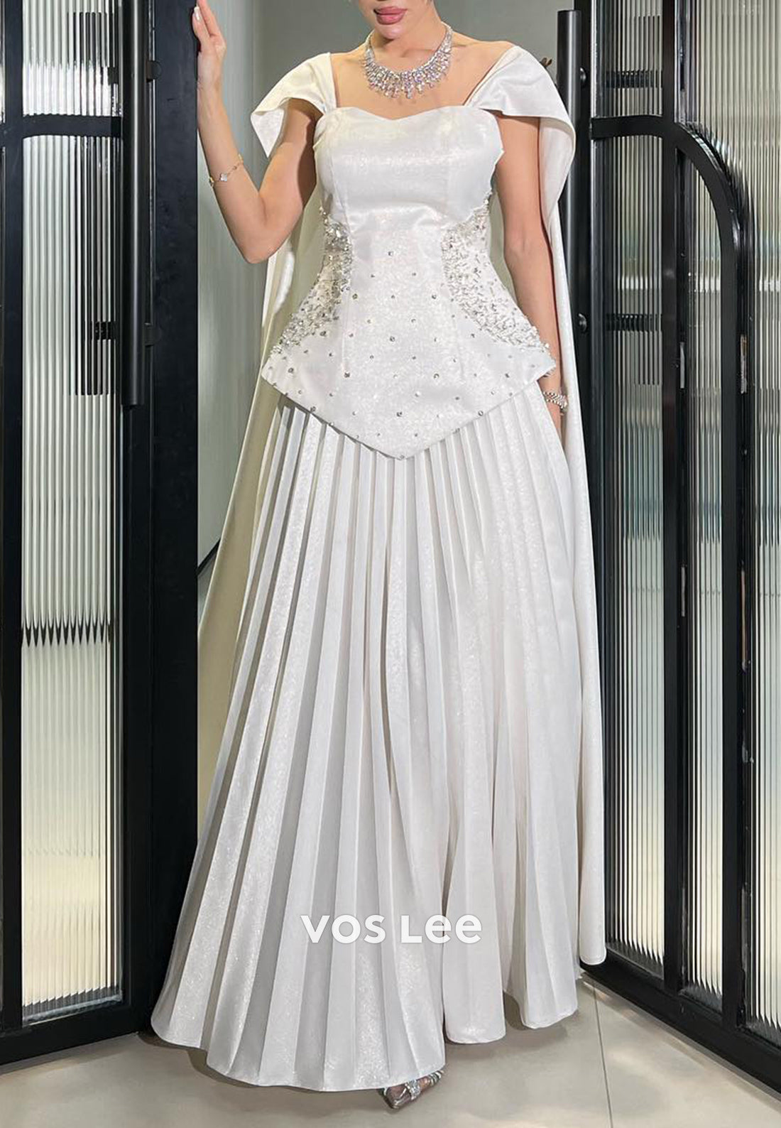 A-Line Sweetheart Rhinestone Beaded Embellished Pleated Evening Dresses