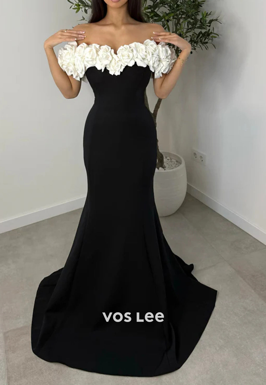Sexy and Sleek Off the Shoulder Floral Embossed Mermaid Evening Dresses with Train