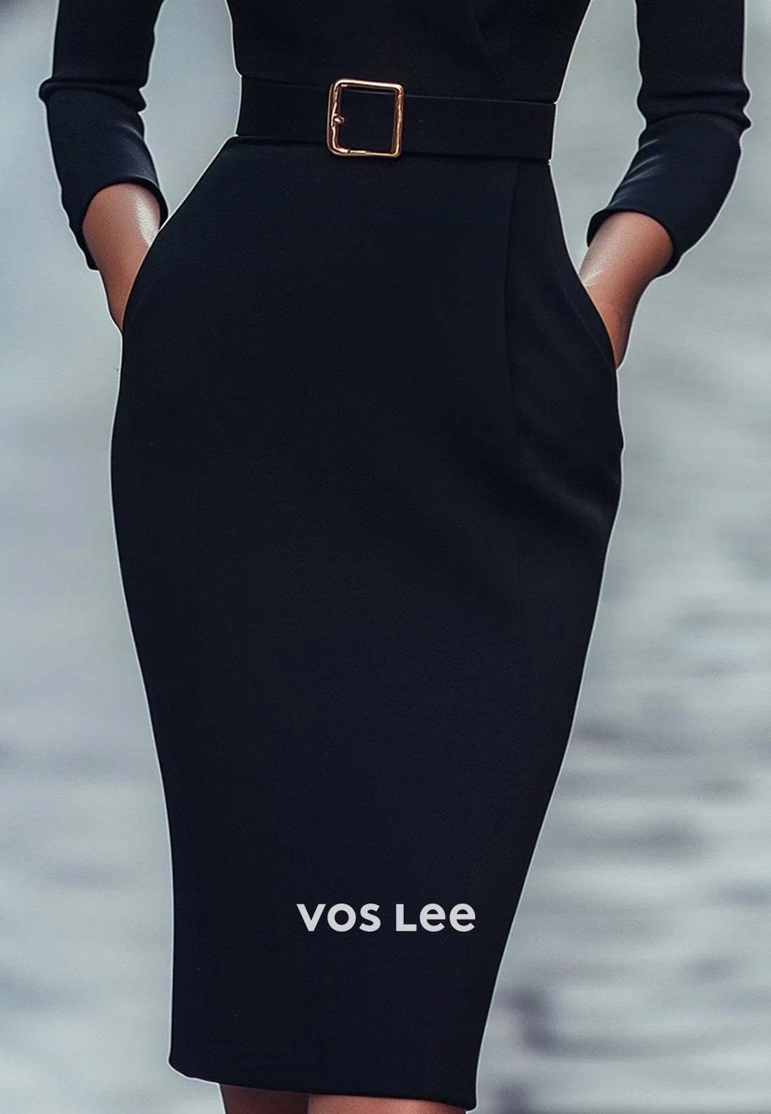Simple 3/4 Sleeve High Neck Knee-Length Pleated Mermaid Wedding Guest Dresses
