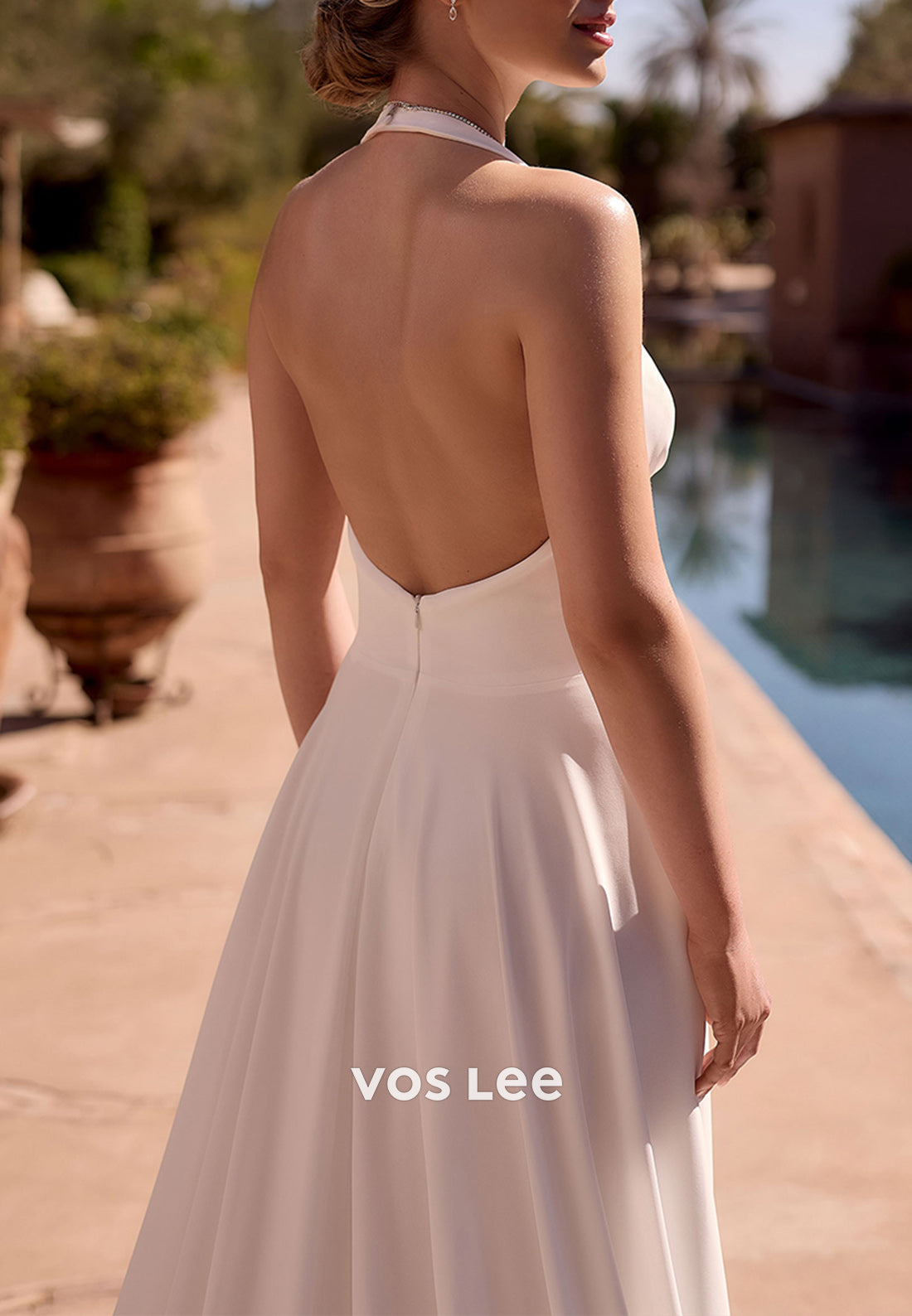 Gorgeous & Charming A-Line Halter Pleated Beach Wedding Dresses with High Split