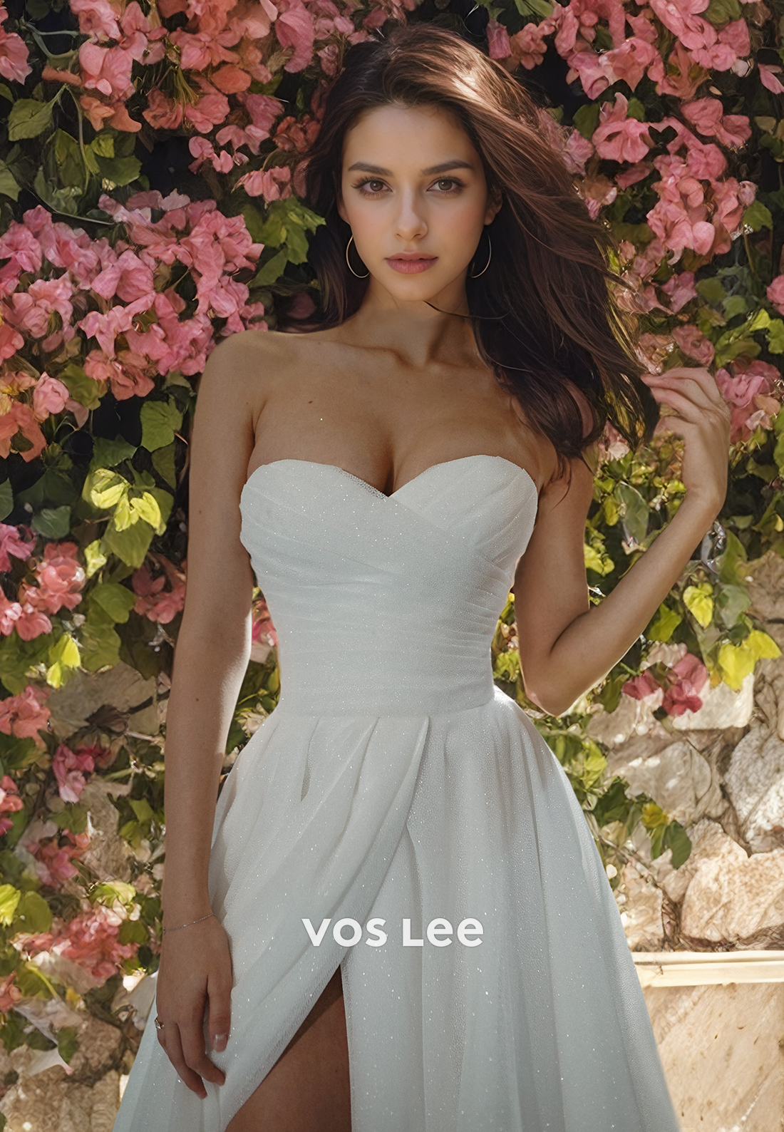 A-Line Sweetheart Chapel Train Tulle Wedding Dress with High Slit