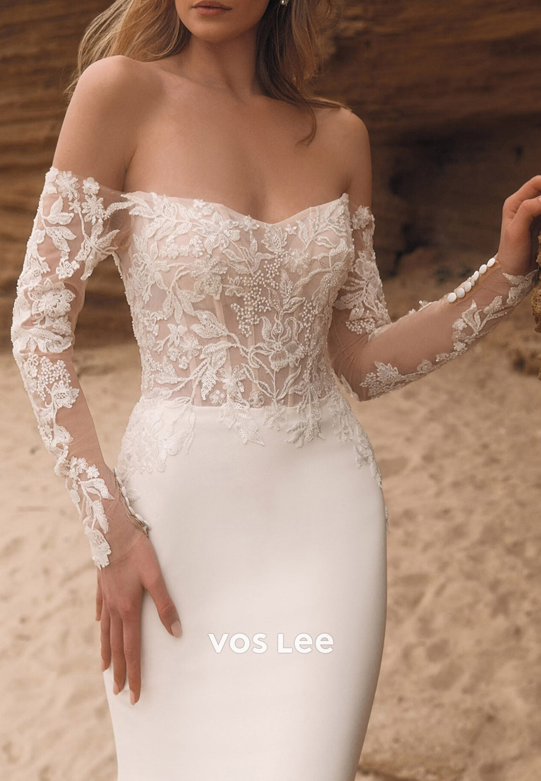 White & Ivory Long Sleeve Sequins Appliques Lace Mermaid Beach Wedding Dresses