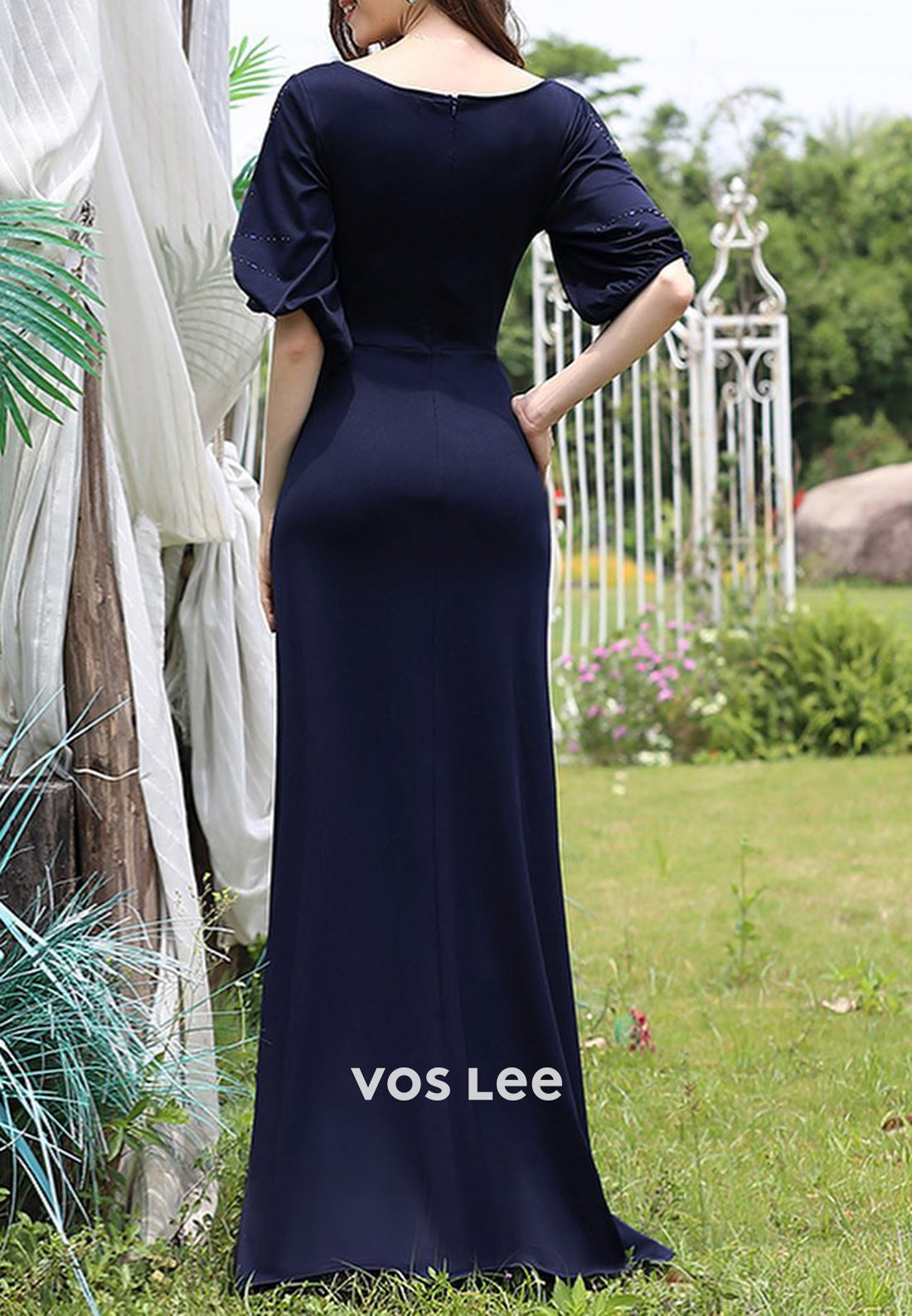 Simple Short Sleeve Scoop Sheath Floor-Length Mother of Bride Dresses