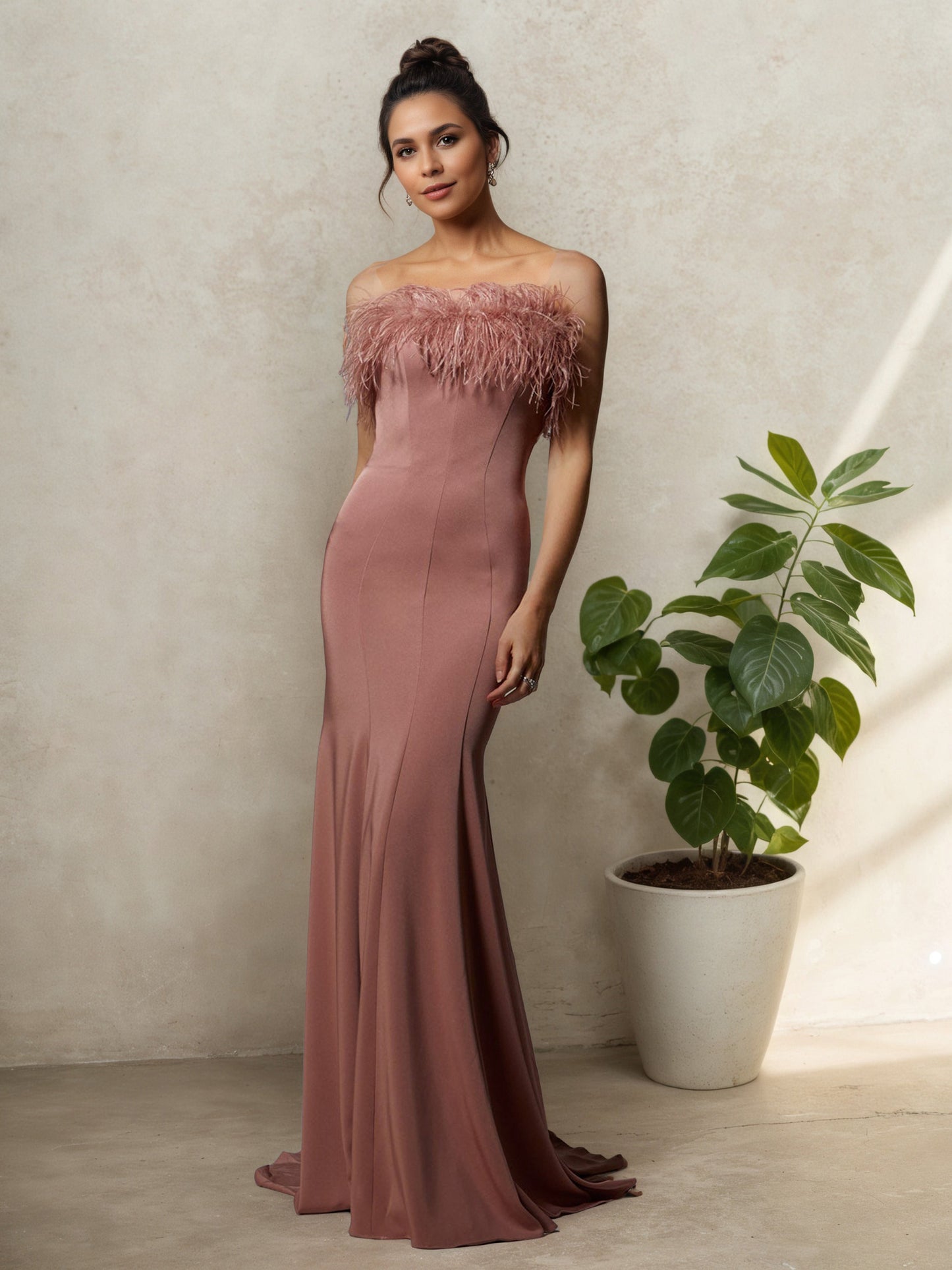 Illusion Strapless Cameo Brown Sweep/Brush Train Mother Of The Bride Dress