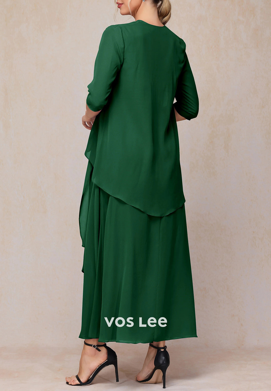 Glamorous A-Line Two-Piece Half Sleeve Ankle-Length Pleated Mother of Bride Dresses