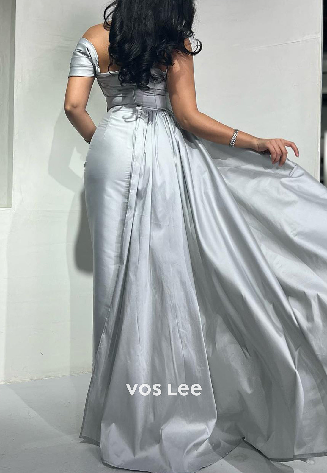 One Shoulder Rhinestone Ankle-Length Pleated Mermaid Evening Dresses with Split