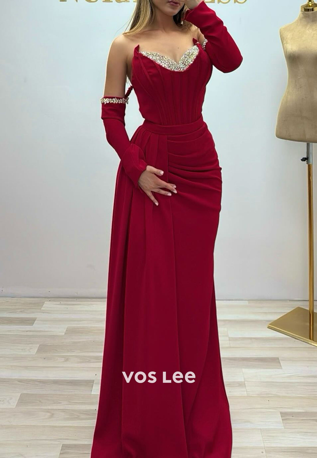 Strapless Sweetheart Rhinestone Embellished Pleated Mermaid Evening Dresses