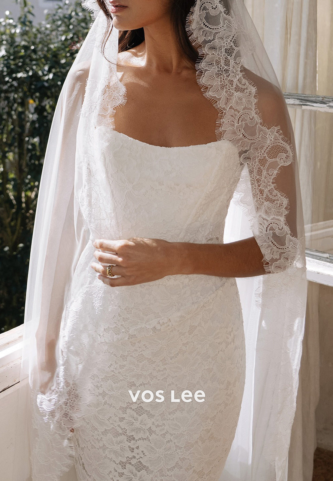 Long Sleeve High Neck Pleated Lace Mermaid Wedding Dresses with Sweep Train