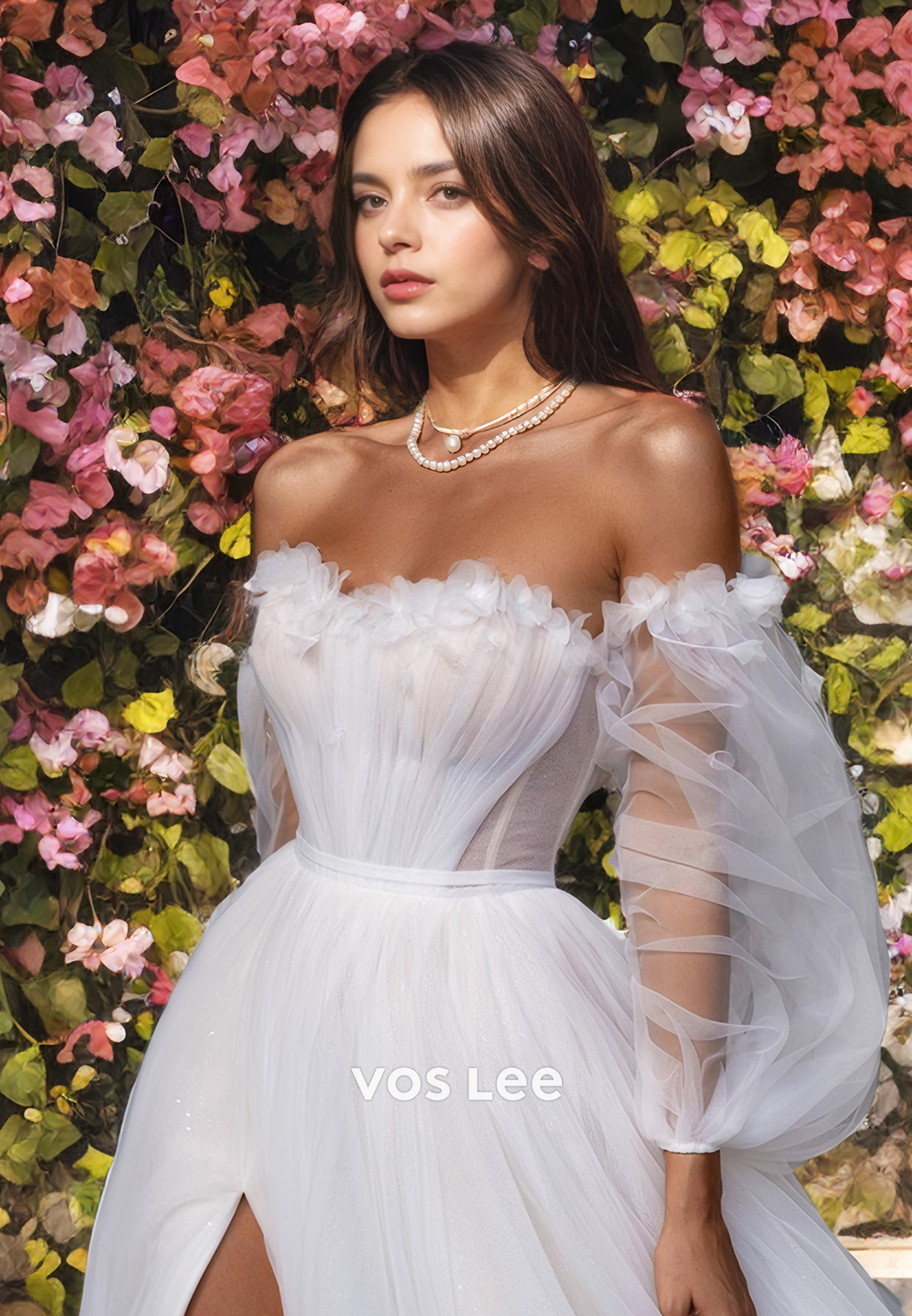 A-Line Sweetheart Long Sleeves Tulle Wedding Dress/Beach Wedding Dress