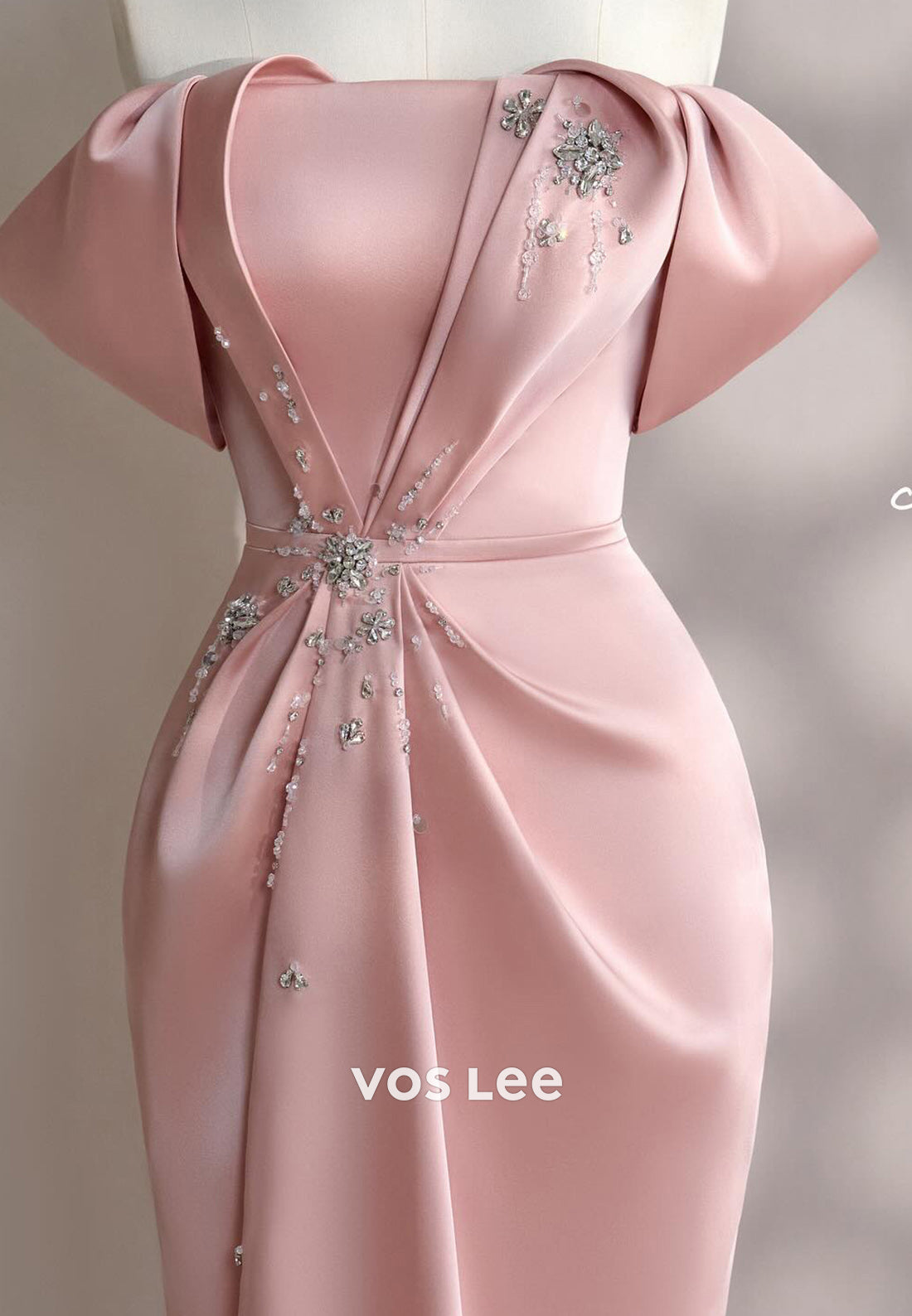 Couture & Ornate Tube Top Rhinestone Pleated Mermaid Long Evening Dresses