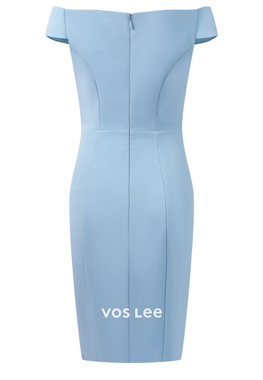 Mini & Short Sky Blue Off the Shoulder Pleated Sheath Wedding Guest Dresses